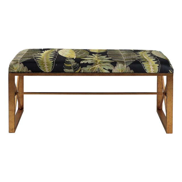 Scalamandre Maison by Port 68 Medallion Gold with Forest Double Bench For Sale