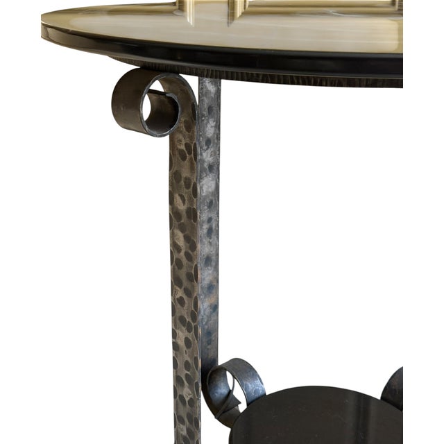 1990s Art Deco Edgar Brandt Style Wrought Iron Black Marble Tulip Side Table - 1 of 2 For Sale - Image 5 of 5