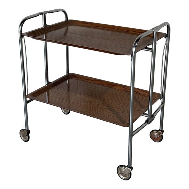 Two-Tier Rosewood Foldable Bar Cart German Mid-Century Modern 1970s For Sale