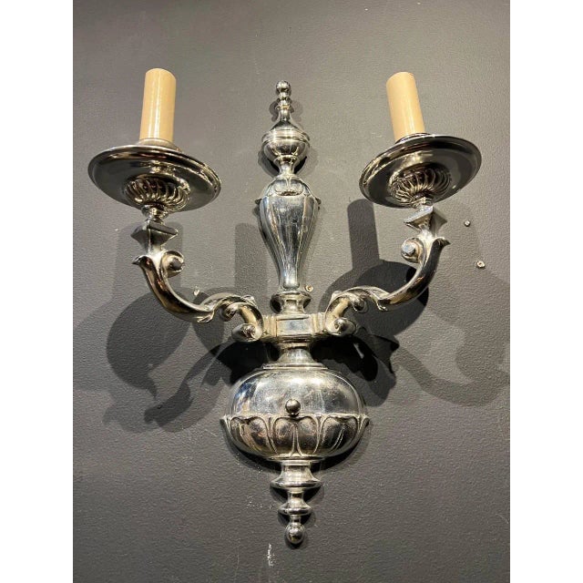 Pair of circa 1920’s Caldwell silver plated sconces with 2 lights
