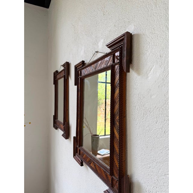 Tramp Art Style Wooden Mirrors, 1950s, Set of 2 For Sale - Image 14 of 18