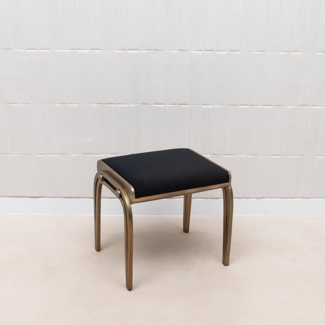 Modern Velvet Upholstered Stool With Bronze Patina Brass by R&y Augousti For Sale - Image 3 of 8
