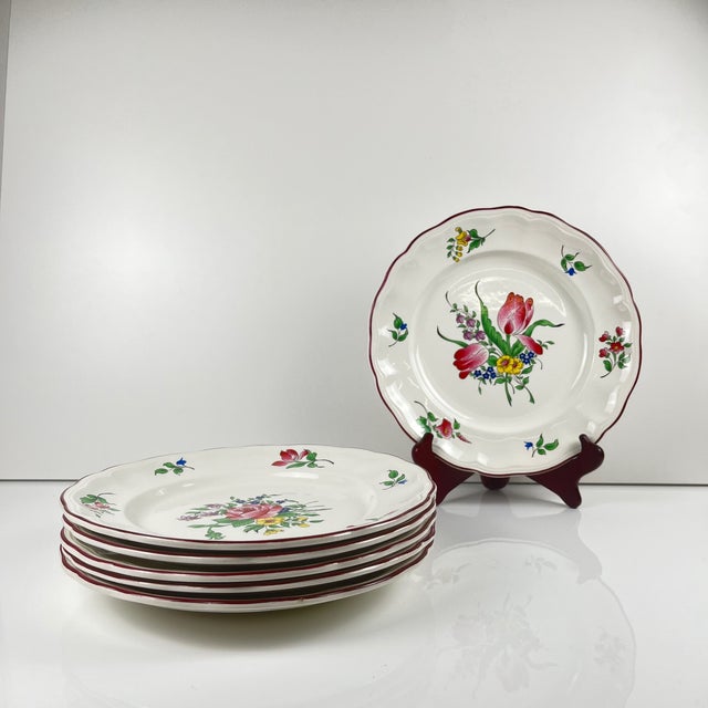 Dessert Plates with Réverbère Pattern from KG Lunéville, 1980s, Set of 6 For Sale - Image 4 of 8
