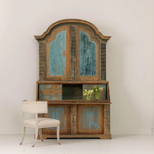 Rococo 19th C. Swedish Rococo Secretary With Library in Original Paint For Sale - Image 3 of 12