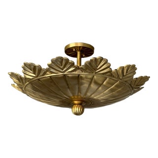 Pure Brass Flush Mount Ceiling Light | Brushed Brass 4-Light Fixture For Sale