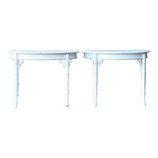 Vintage Faux Bamboo Wall Mount Demilune Console Tables - A Pair For Sale