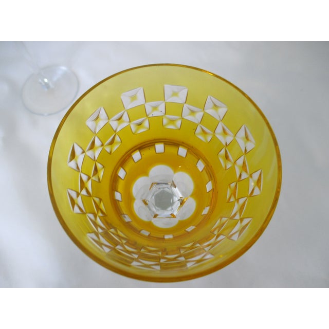 Bohemian Canary Yellow Cased Cut to Clear Vintage Wine Glasses - a Pair For Sale - Image 12 of 13