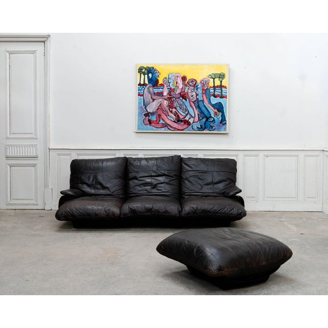 Vintage Marsala Sofa and Ottoman in Brown Leather from Ligne Roset, 1980s, Set of 2 For Sale - Image 11 of 13