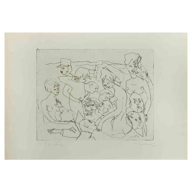 Mino Maccari, Figures, Etching, 1940s For Sale