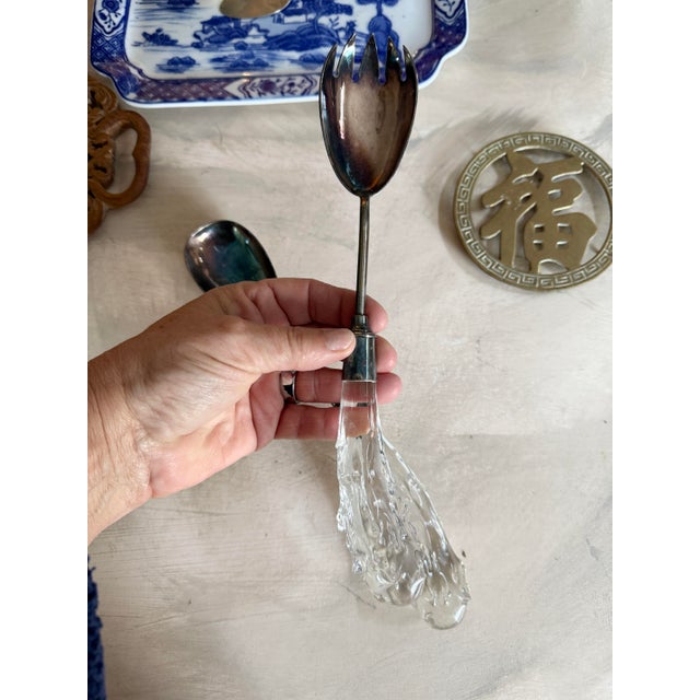 Vintage Silver Plate Serving Set With Art Lucite Handles Salad Servers For Sale - Image 11 of 12