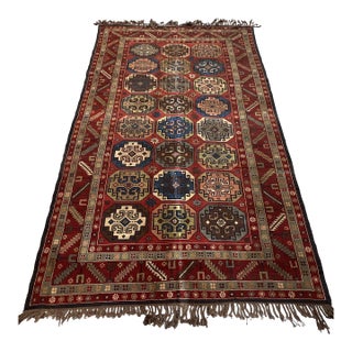 Vintage Caucasian Soumak Flatweave Medallion Rug - 10'7" X 5'3" For Sale
