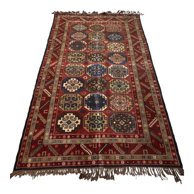 Vintage Caucasian Soumak Flatweave Medallion Rug - 10'7" X 5'3" For Sale