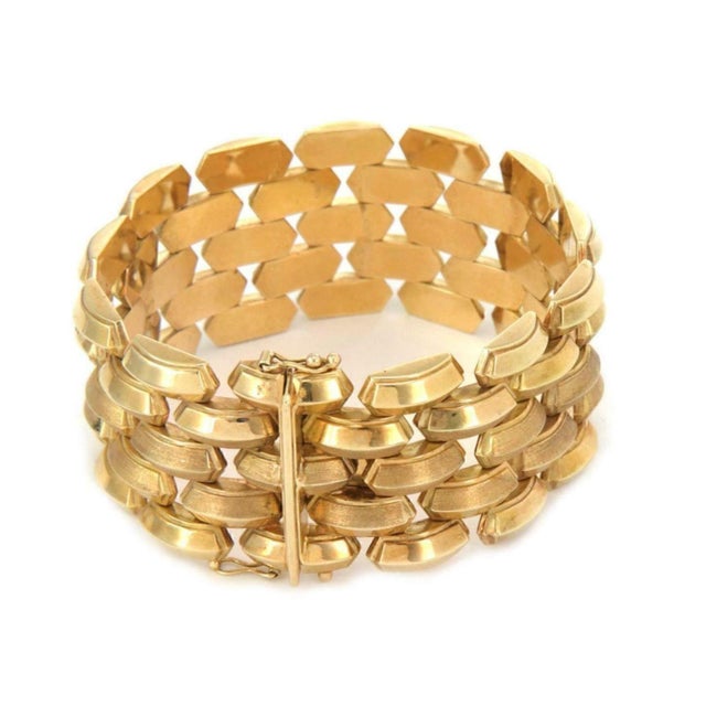 Contemporary Five Row 14k Yellow Gold Bar Link Bracelet For Sale - Image 3 of 5