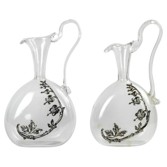 1970s Vintage Glass Jugs with Silver Decorations, Italy, 1970s, Set of 2 For Sale - Image 5 of 5