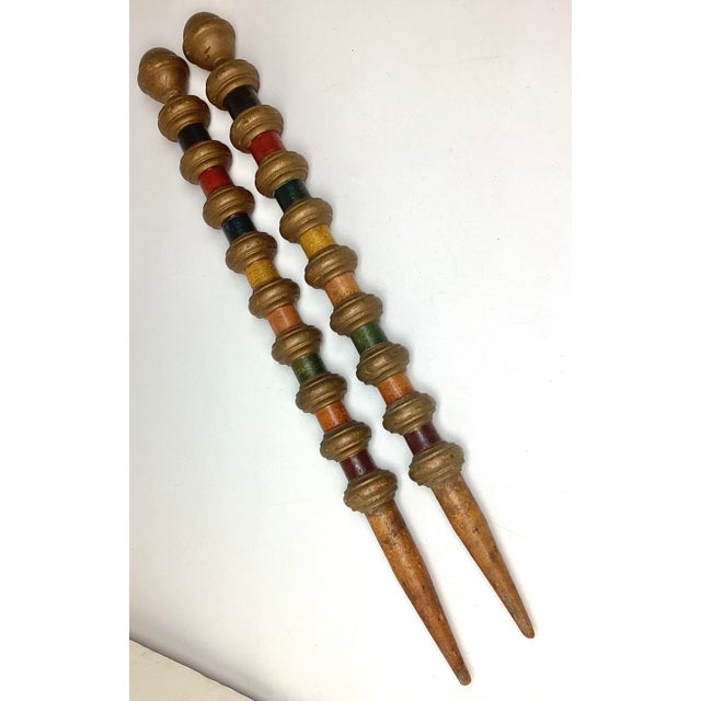 American Antique Turned Wooden Croquet Stakes in Wonderfull Old Paint For Sale - Image 3 of 6