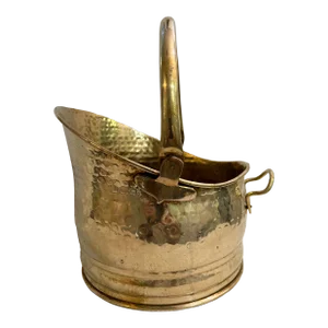 1980’s Hammered Brass Helmet Coal Scuttle or Bucket With Handle