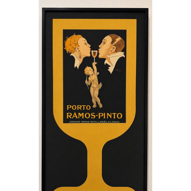ORIGINAL Vintage Poster Rene Vincent Porto Ramos-Pinto 1920s Cherub Wine Glass Framed and matted with gallery sticker on...
