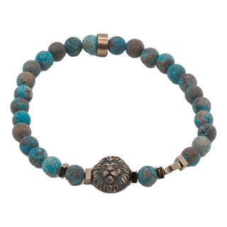 Turquoise Lion Men's Beaded Bracelet For Sale