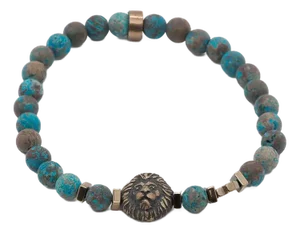 Turquoise Lion Men's Beaded Bracelet