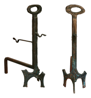 Vintage Brutalist Wrought Iron Andirons, Italy, 1950s, Set of 2