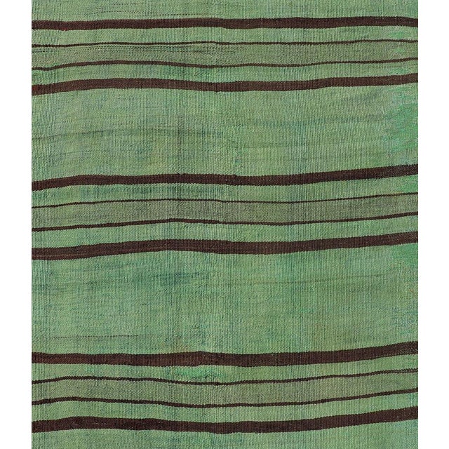 Mid 20th Century Vibrant Vintage Turkish Kilim Runner With Green and Brown Stripes 2'9 X 12'1 For Sale - Image 5 of 10