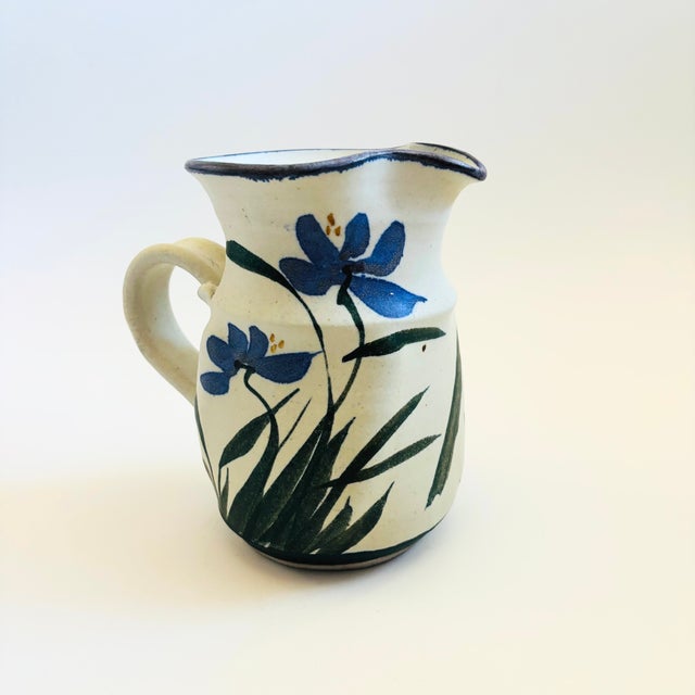 Blue Iris Studio Pottery Pitcher Signed Steinman For Sale - Image 4 of 12