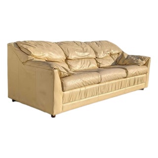 1980s Postmodern Beige Leather Sofa For Sale