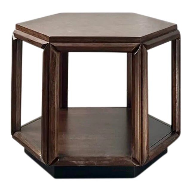 1960s Hexagonal Side Table in Walnut With Burlwood Top by John Keal for Brown Saltman For Sale
