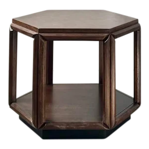 1960s Hexagonal Side Table in Walnut With Burlwood Top by John Keal for Brown Saltman