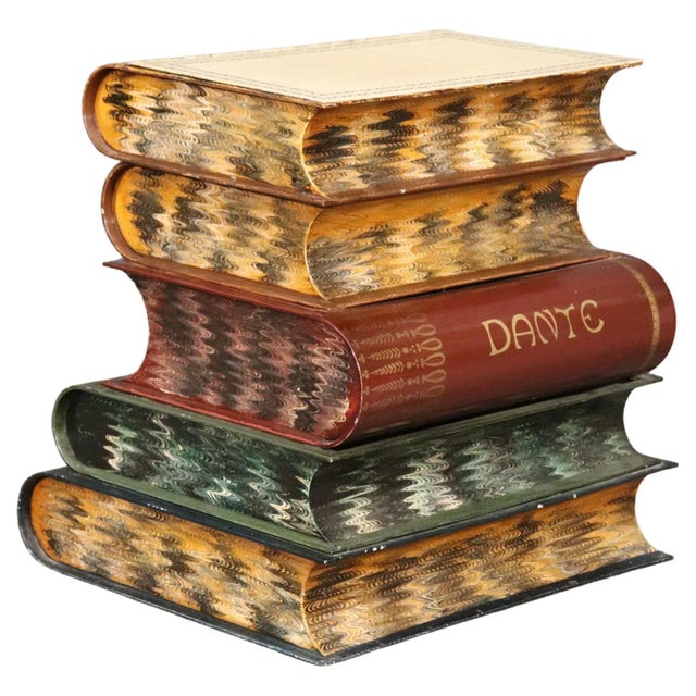 Italian Painted Tole Metal End Table Styled after Historic Literature Books For Sale - Image 13 of 13
