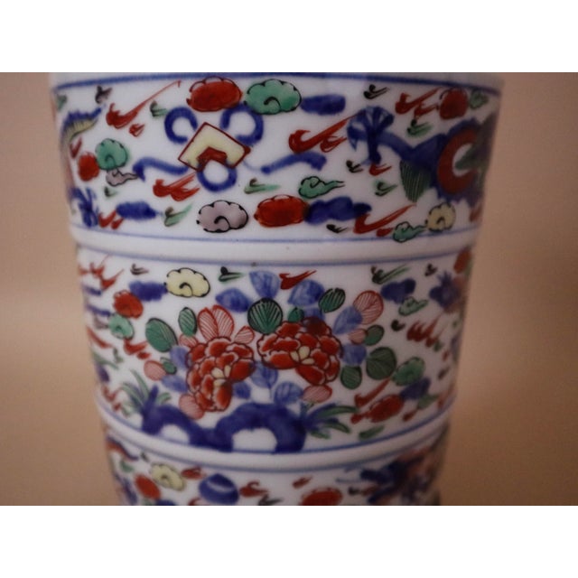 Asian Antique Ming Dragon & Phoenix Lamp For Sale - Image 3 of 6