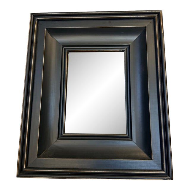 Early 2000s Pottery Barn Deep-Beveled Black Wood Wall Mirror For Sale