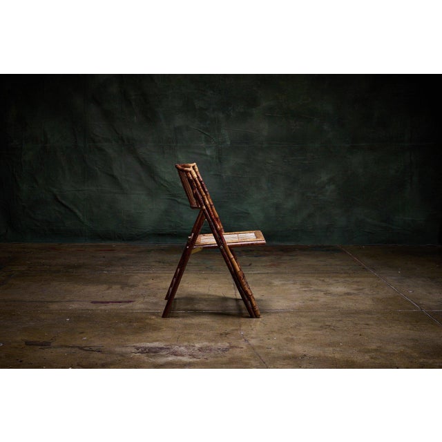 1940s Set of Four Vintage Tortoiseshell Burnt Bamboo Folding Chairs, 1940s For Sale - Image 5 of 6