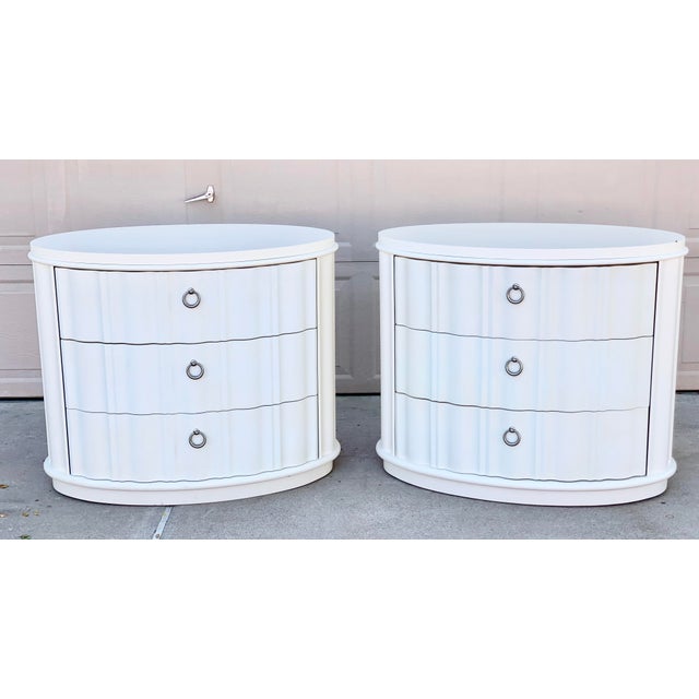 Bernhardt Oversized Oval White Lacquer Nightstands a Pair Chairish