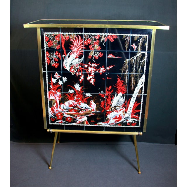 Mid-Century Modern Mid 20th Century Dry Bar With Asian Decor Painted on Ceramic, France, Signed For Sale - Image 3 of 9
