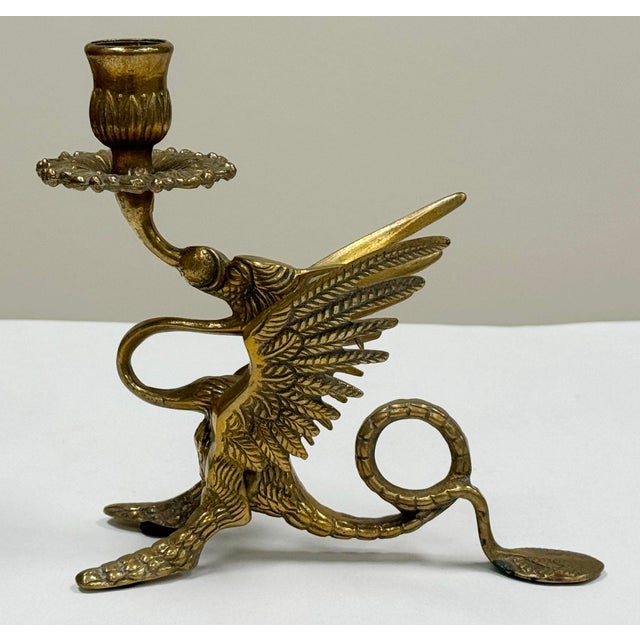 Vintage detailed brass griffin dragon candlestick holder. Holds single taper. Fabulous detail! Nice patina.