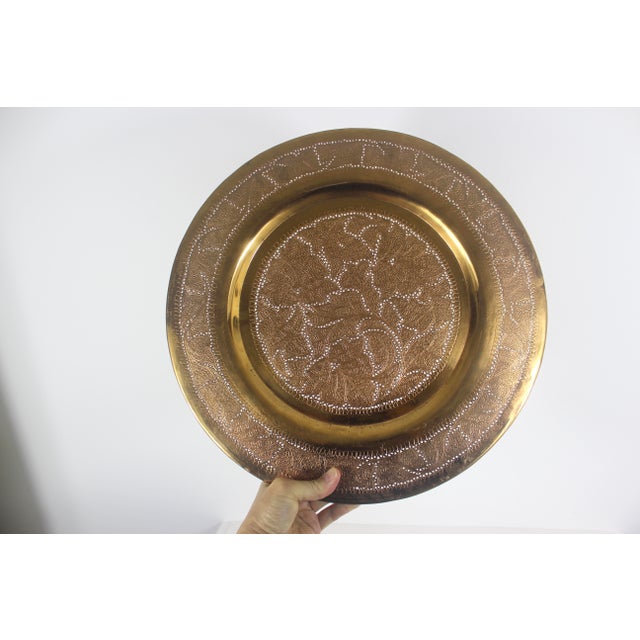 Vintage 15” Pierced Chased Copper Tray Wall Plate For Sale - Image 4 of 8