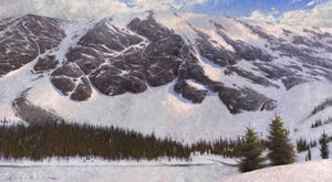 McCullough Gulch by Cody Erickson | Oil on Paper Landscape of snowy mountains and trees
