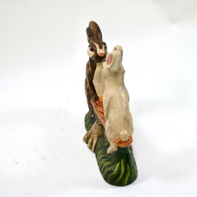 1990s 1993 Vintage Vaillancourt Sculptural Folk Art Chalkware Hand Painted Teetor Totter Rabbits Figurine For Sale - Image 5 of 10