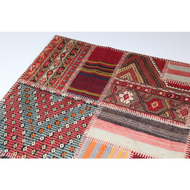 Yellow Authentic Patchwork From Antique Tribal Kilims & Rug – Anatolian Craftsmanship -5' 11'' X 7' 11'' For Sale - Image 8 of 12