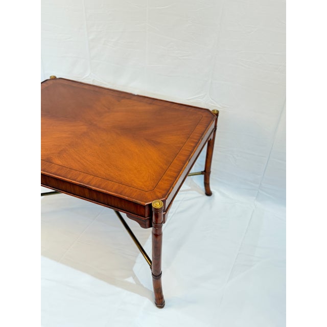 Mid 20th Century Vintage Maitland-Smith Style Coffee Table With Leather-Wrapped Legs and Brass Accents For Sale - Image 5 of 15