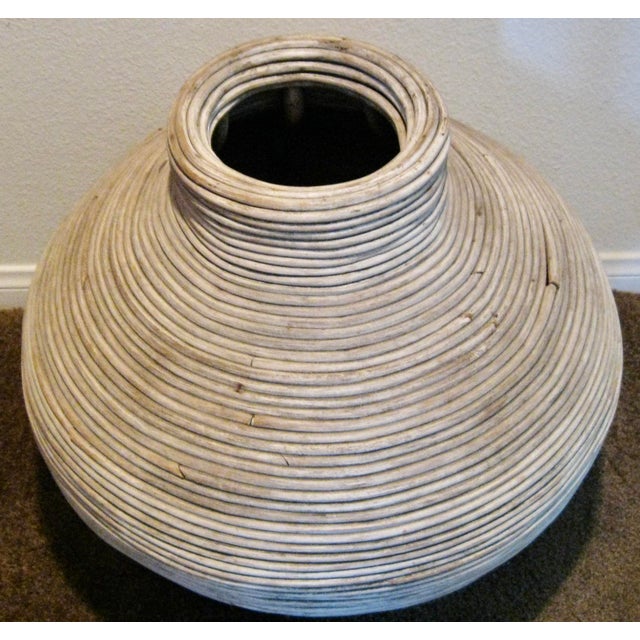 Contemporary Vintage Coastal Sophistication White Pencil Reed Rattan Floor Vase in Ginger Jar Shape For Sale - Image 3 of 8