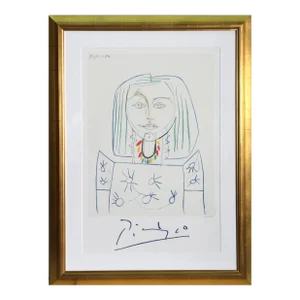 1980s "Portrait de Femme au Collier" Lithograph After Pablo Picasso