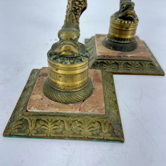 Stone Pair of Late 19th Century Italian Marble and Brass Candlesticks For Sale - Image 7 of 12