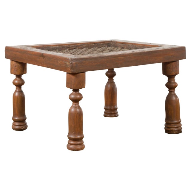 Antique Indian Window Grate Made into a Coffee Table with Turned Baluster Legs For Sale - Image 13 of 13