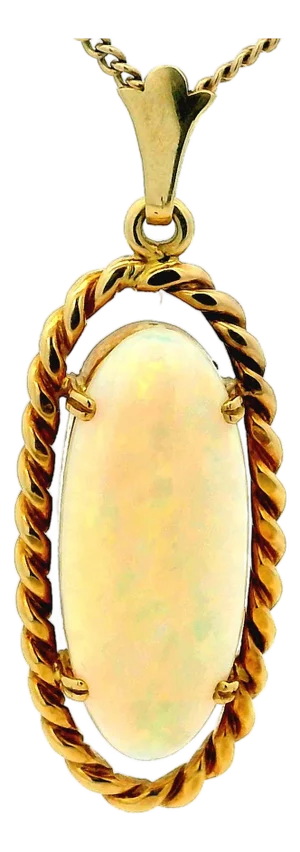 Vintage Italian 18k Gold Oval White Opal Rope Frame Pendant