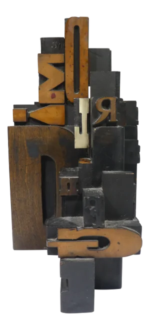Mid Century John Myracle Wood Letterpress Table Sculpture