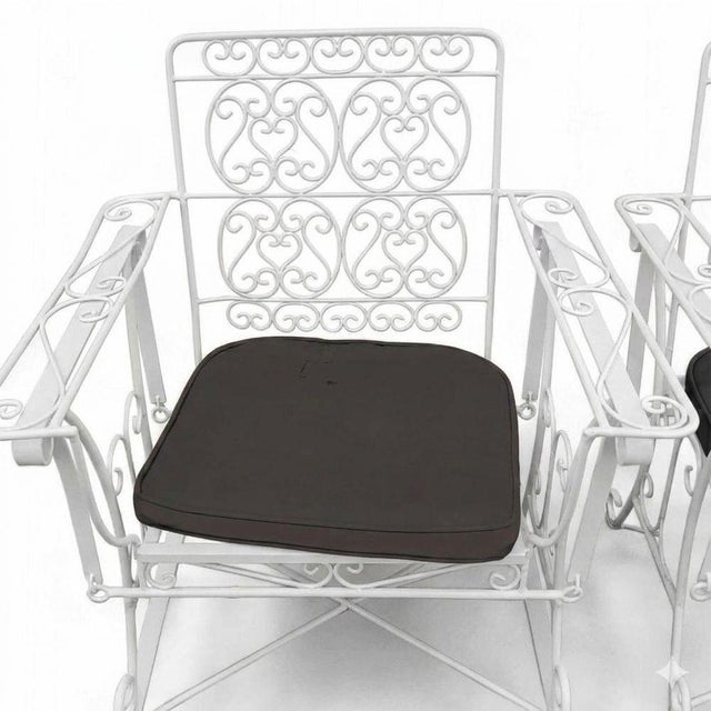 1950s White Scrolling Wrought Iron Glider Rocking Settee & Chair Patio Outdoor Set For Sale - Image 5 of 5