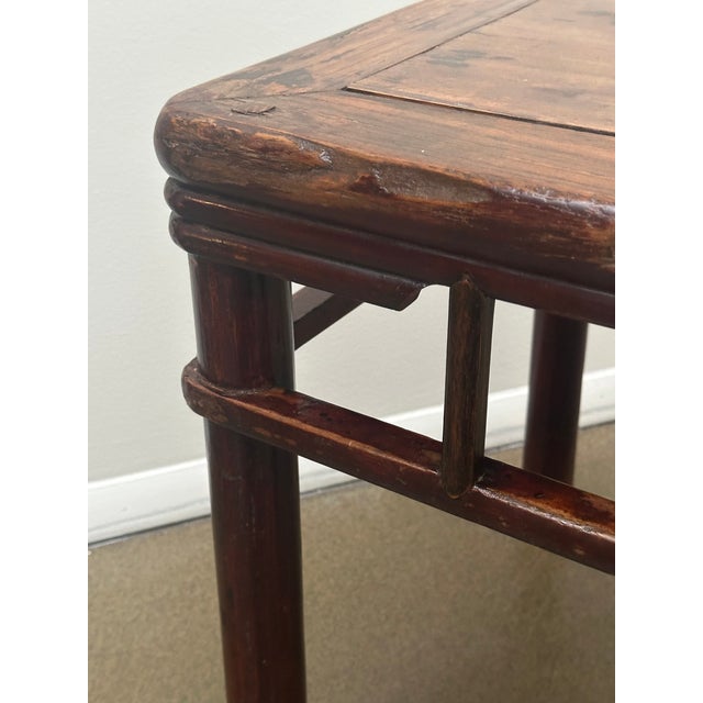 Chinese Antique Square Elm Stool / Table With Round Legs, Circa 1890. For Sale - Image 12 of 15