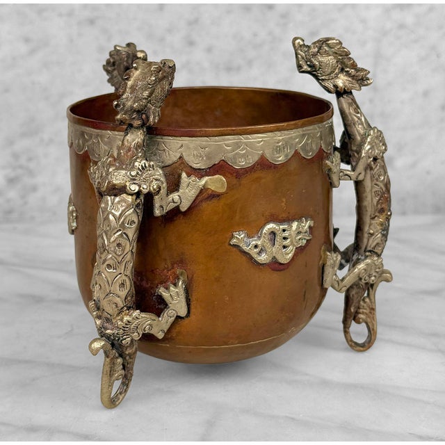 Chinese Antique Tibetan Copper Dragon Motif Planter Pot Cencer For Sale - Image 3 of 13